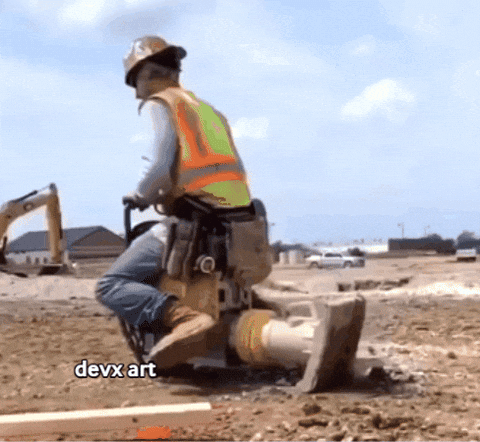 Construction Worker Riding A Jackhammer GIF