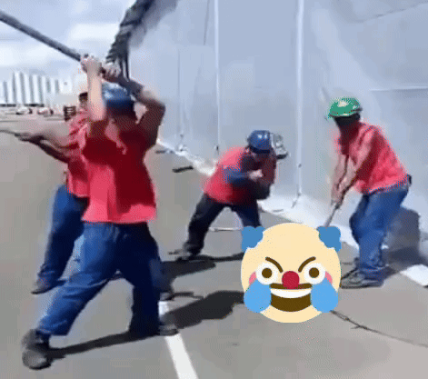 Construction Workers Tug Of War Clown Emoji GIF