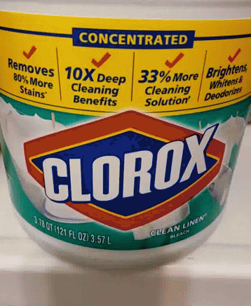 Container Of Concentrated Clorox Bleach On Counter GIF