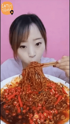 Content Creator Noodle Mukbang GIF