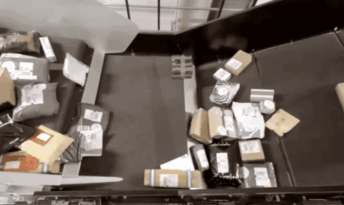 Conveyor Belt Filled With DHL Packages