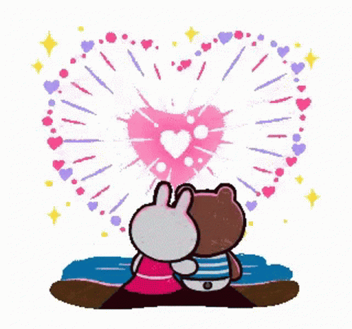 Cony And Brown Heart Fireworks GIF