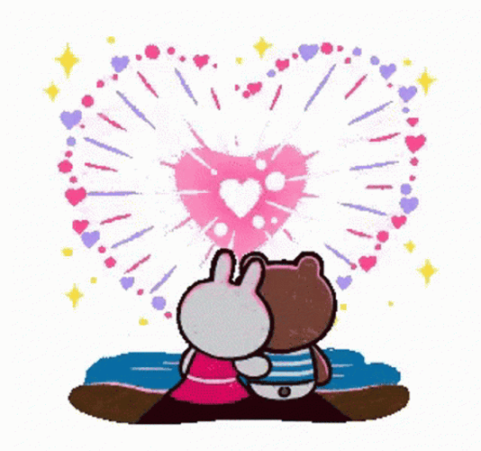 Cony And Brown Heart Fireworks GIF