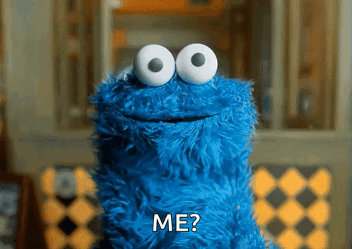 Cookie Monster From Sesame Street Says " Me " In Front Of A Window GIF