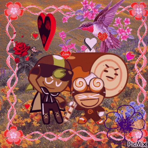 Cookie Run Characters With Flowers Hummingbird Heart Saying Love