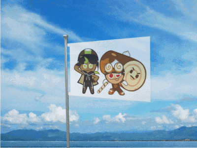 Cookie Run Flag Flying Over Mountains