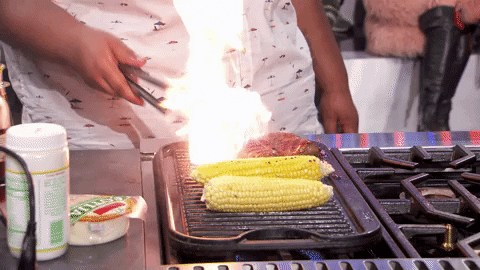 Cooking Corn In Cob Fiery Grill GIF