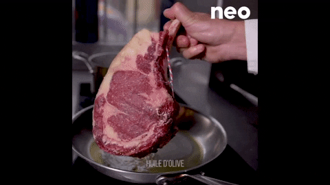 Cooking Giant Cut Steak In Pan GIF