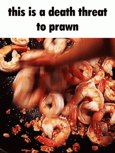 Cooking Shrimp With Caption This Is A Death Threat To Prawn GIF