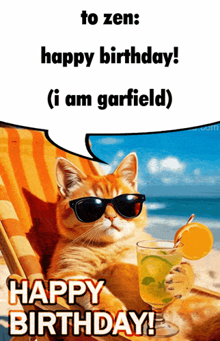Cool Cat with Drink on Beach