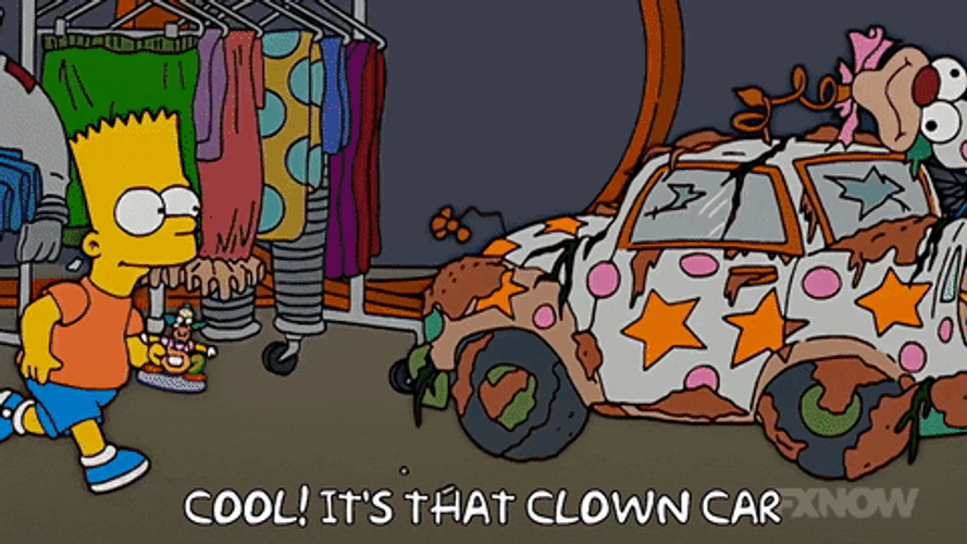 Cool Clown Car Bart GIF