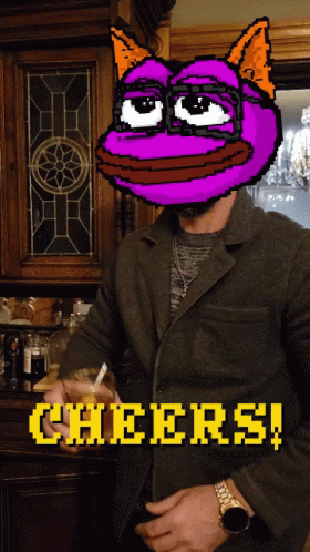 Cool Dragon Pepe Head Holding Whiskey Glass GIF