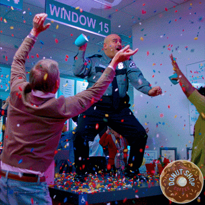 Cop Break Time Dancing Atop Table GIF