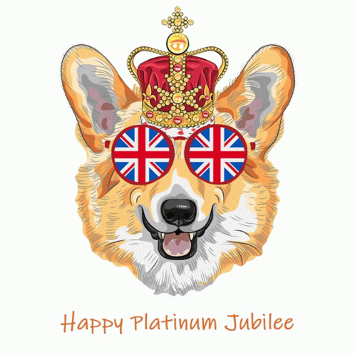 Corgi with Crown and Sunglasses Happy Platinum Jubilee
