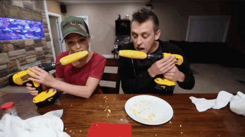 Roman Atwood Eating Corn Attached In Power Tool GIF