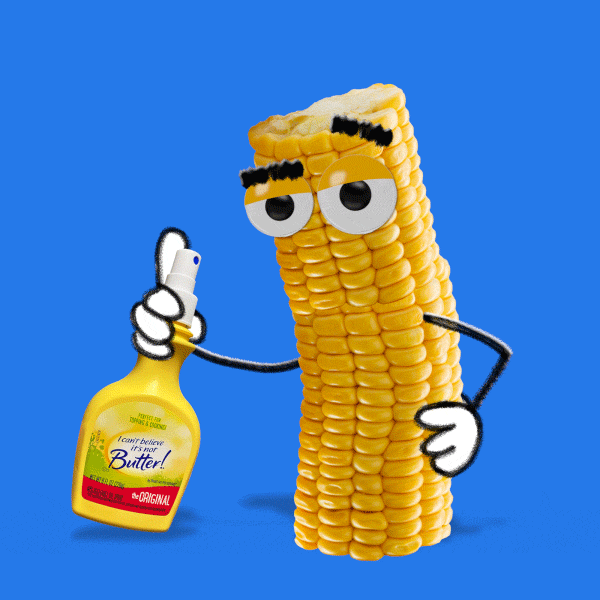 Cartoon Corn Taking A Shot Of Butter GIF