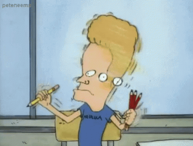 Cornholio Beavis Shaking While Holding Pencils GIF