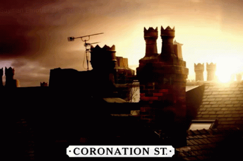 Coronation St. Sign Above Rooftop