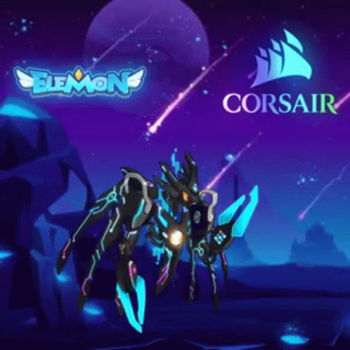 Corsair Logo On Purple Background With Robot GIF