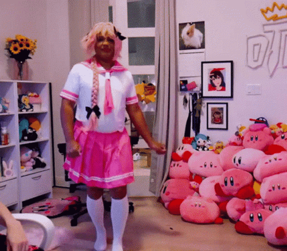 Cosplay Schoolgirl Big Flying Kiss GIF