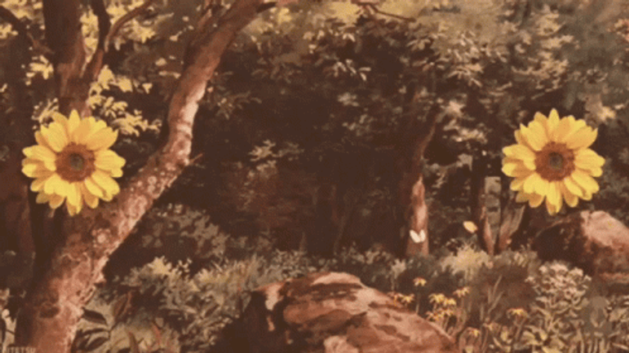 Cottagecore Sunflower And Butterfly GIF