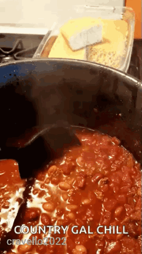 Country Gal Chili Cooking on Stove