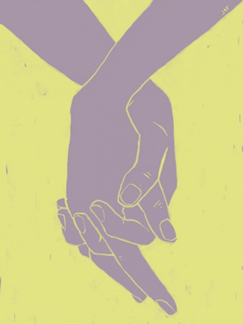 Couple Hold Hands Cartoon Illustration GIF 