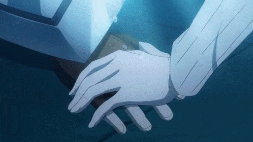 Couple Holding Hands In Dark Room With Blue Background GIF