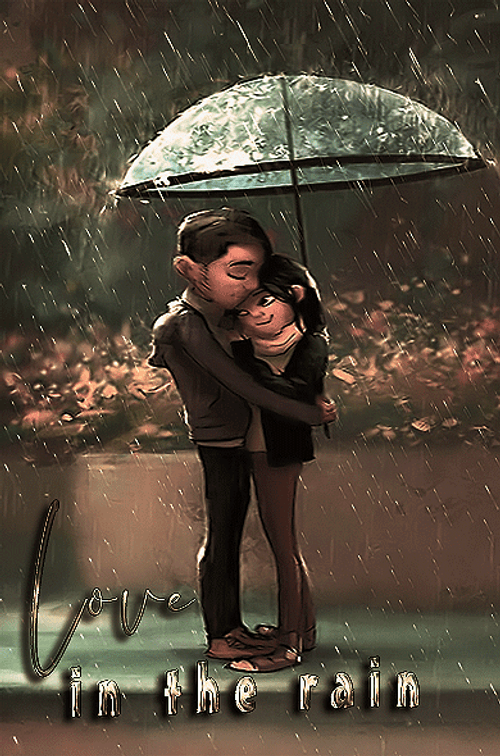 Couple Hug Under The Umbrella In A Rainy Day GIF