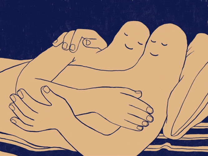 Couple Hugging While Sleeping Art GIF