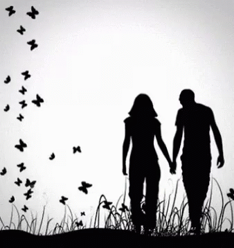 Couple Kiss And Holding Hands Silhouette GIF