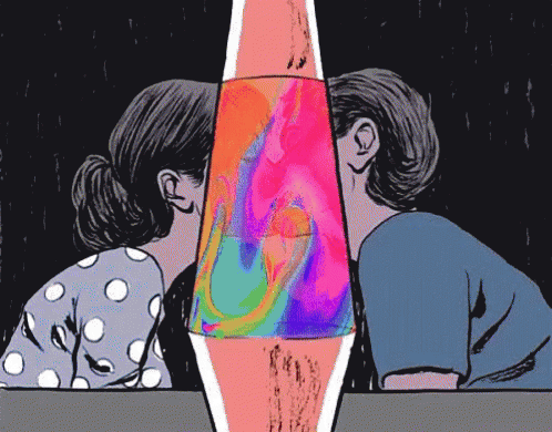 Couple Kissing Behind Lava Lamp GIF