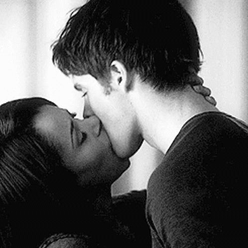 Couple Kissing Black and White
