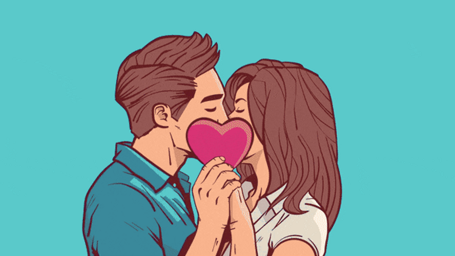 Couple Kissing Holding Heart GIF.