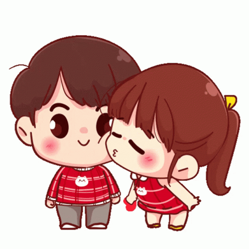 Couple Love Cartoon Cute Cheeks Kiss GIF 