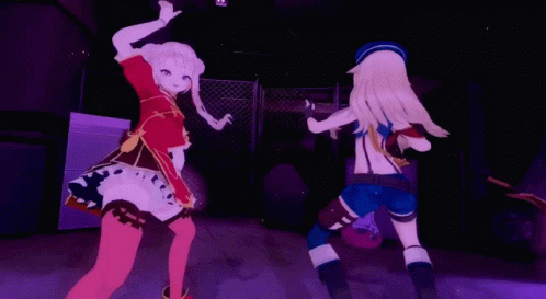 Couple of Anime Girls Dancing in Dark Room