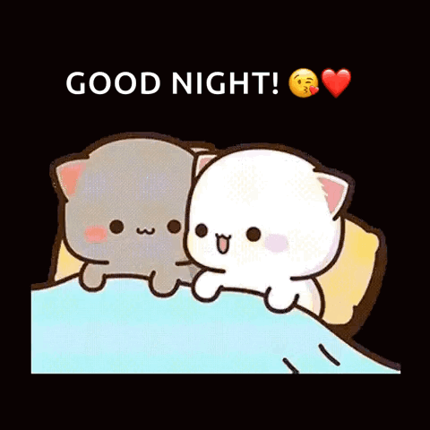 Couple of Cats Laying in Bed Saying Good Night