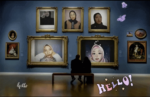 Couple On Bench By Paintings With Hello GIF