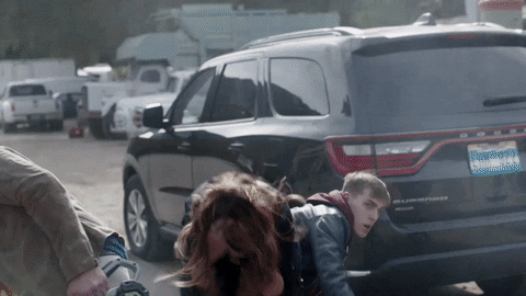 Couple Shocked Reaction Sudden Look Up GIF