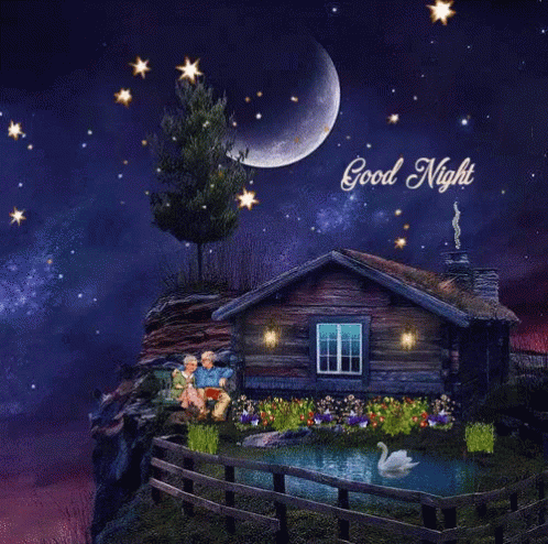 Couple Sitting In Front Of House Good Night GIF