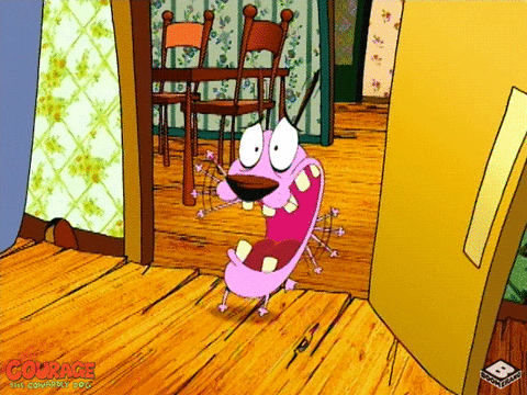 Courage The Cowardly Dog Scared Beside Door GIF