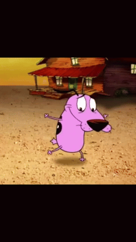 Courage The Cowardly Dog Is Dancing In Front Of A Cabin GIF