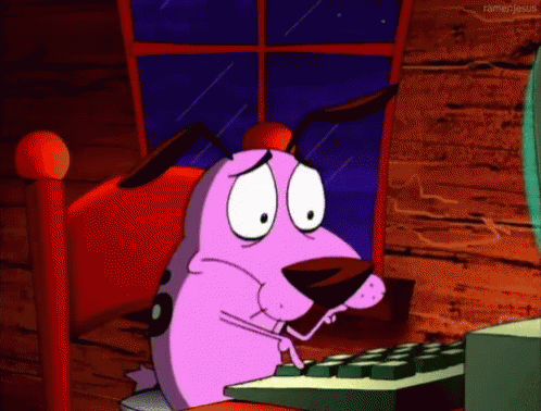 Courage the Cowardly Dog Looking at Computer Screen