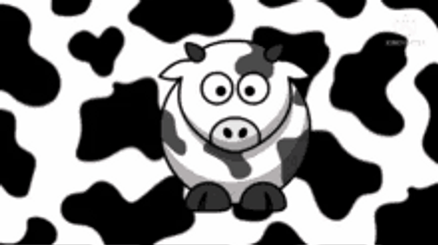 Cow Dancing And Spinning With Cowhide Background GIF