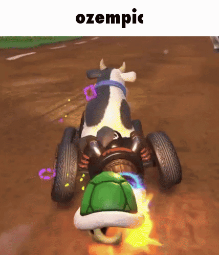 Cow Driving Turtle in Video Game Ozempic