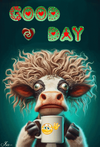 Cow Holding Coffee Good Day