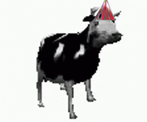 Cow in Party Hat Surrounded by Confetti