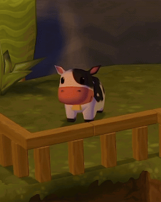 Cow in Video Game Standing on Fence