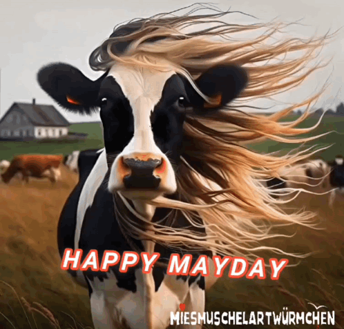 Cow With Blowing Hair Happy Mayday GIF