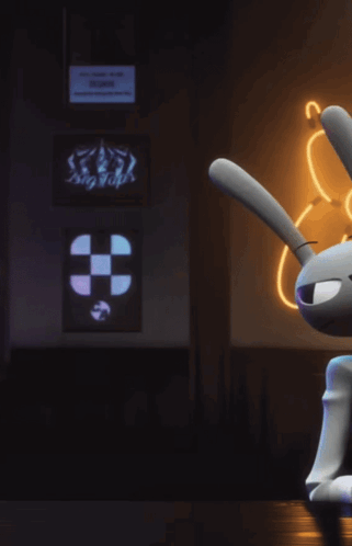 Cowboy Hat Man and Rabbit by Neon Sign